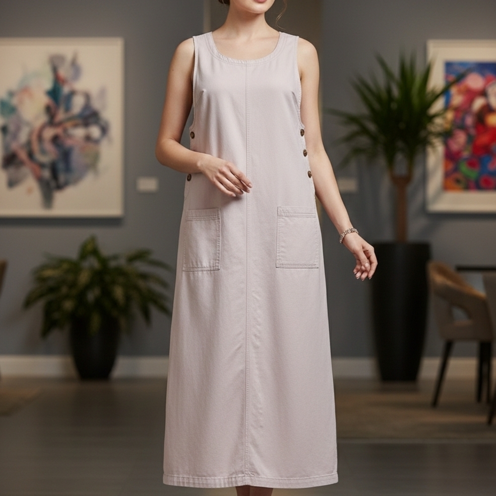 Original Ty wear 90s Midi Dress Pale Purple Style Tencel Sleeveless Size 10